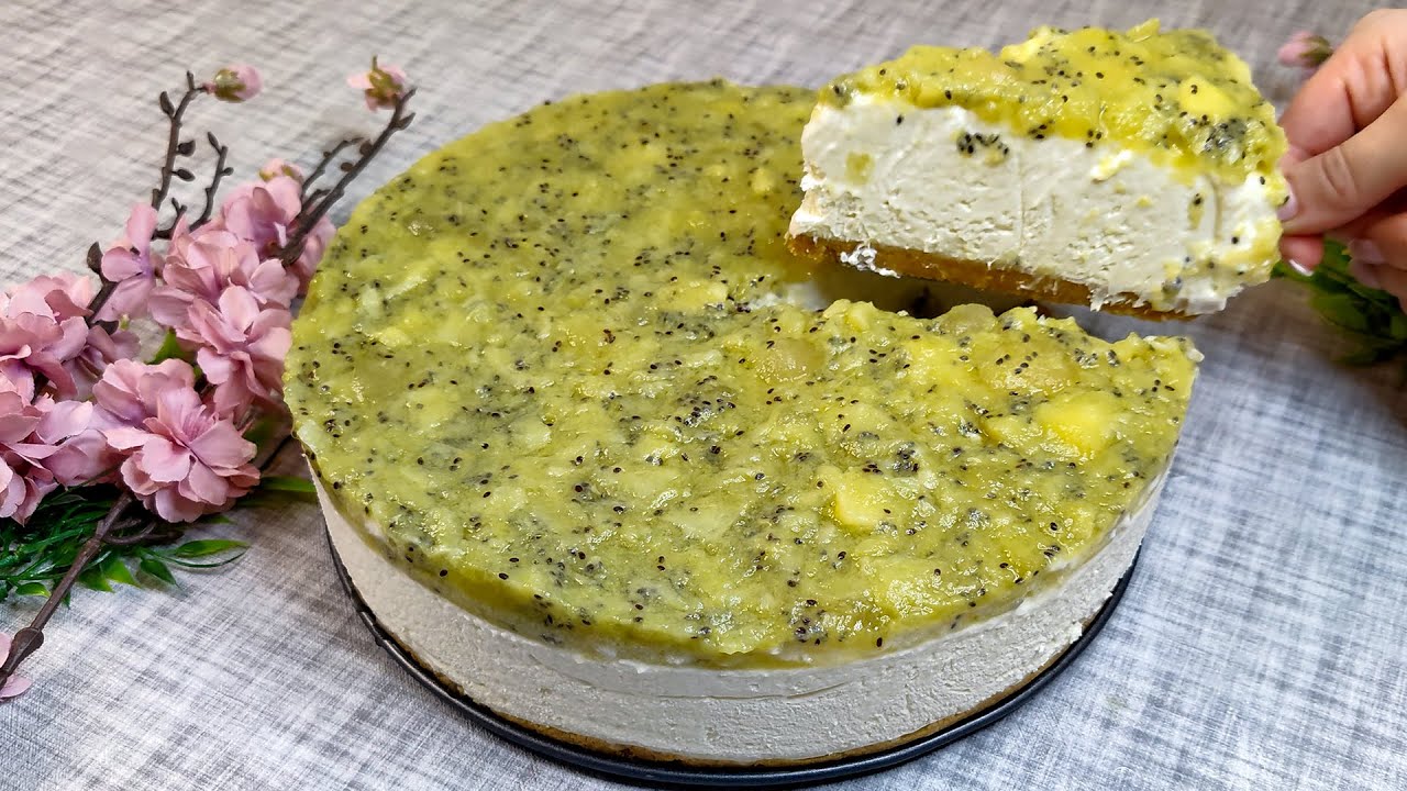 Чизкейк с киви без выпечки — очень вкусный и очень простой в приготовлении