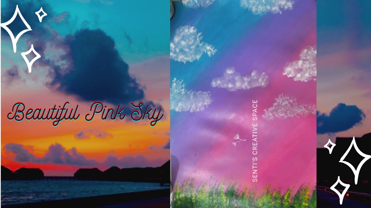 How to draw Beautiful Pink Sky Paint with Acrylic colour Clouds YouTube