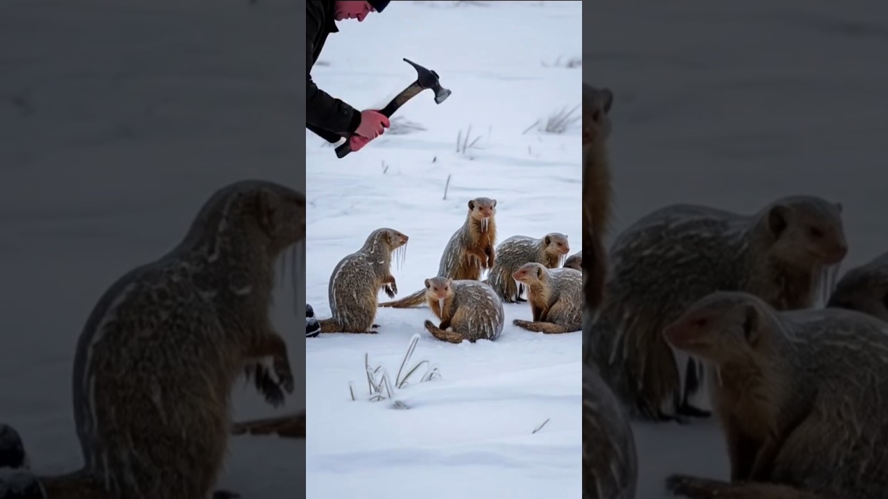 Human Breaks Ice to Save a Frozen Mongoose 🧊🐾