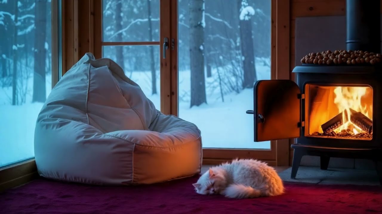 Cozy Winter Ambience | Heavy Snowstorm & Crackling Fireplace Sounds