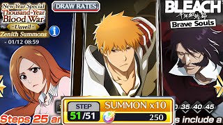 Full Steps New Year Special Thousand Year Blood War Unveil Zenith Summons | Bleach Brave Souls