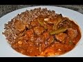 Гуляш из говядины с солеными огурцами.Очень вкусное тушеное мясо.