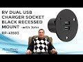 RV Dual USB Charger Socket Black Recessed Mount