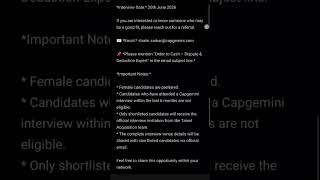 🚨 Capgemini Hiring Alert!O2C Dispute & Deduction📍 Location: Noida📅 Interview Date: 20 June 2026