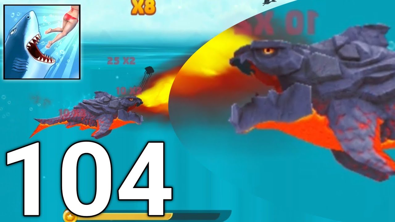 Insane fire shark Monster shark in Hungry Shark World - New Shark Update - Gameplay Mod Part 104.