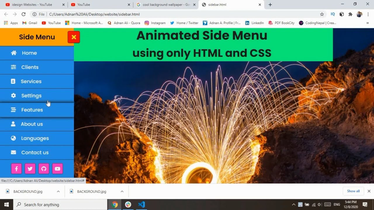 SIDEBAR NAVIGATION MENU USING HTML,CSS | SIDEBAR MENU DASHBOARD ...