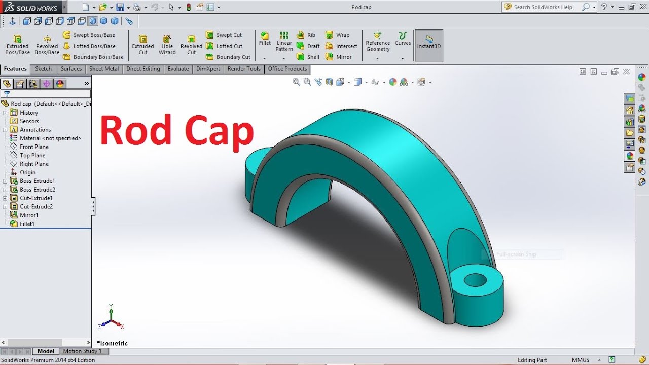 Solidworks tutorial Piston Rod Cap YouTube