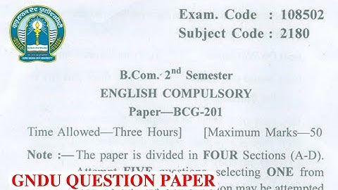 Gndu BCom 2nd Semester English Compulsory Question Paper || Bcom 2nd Semester English Question Paper