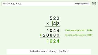 5.22 x 42 Long Multiplication - Step-by-Step