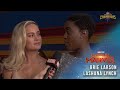 Brie larson star of captain marvel and lashana lynch live on the red carpet