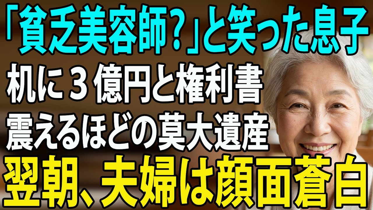「貧乏美容師は恥ずかしい」と敬老の日に絶縁された私。翌朝、3億円の通帳と家の権利書を置いて姿を消した結果→息子夫婦「え？」【シニアライフ】【60代以上の方へ】