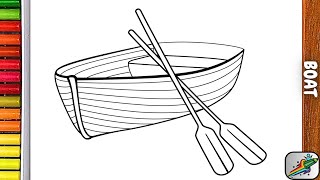 How To Draw A Boat With Paddles | Boat Drawing Tutorial | Boat Painting And Coloring
