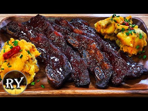 Grilled Beef Flanken Ribs With Sriracha Garlic Mashed Potatoes