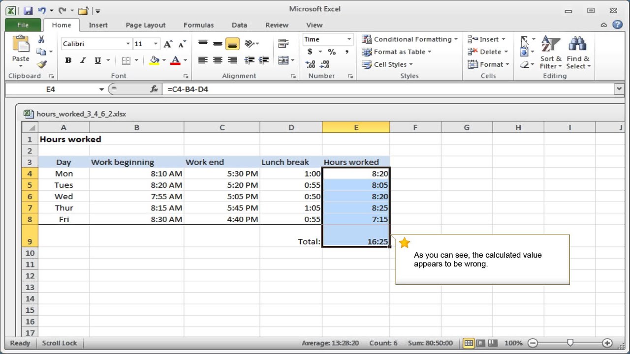 Excel Calculation Calculating With Time Youtube