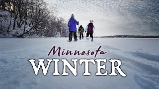 Snowshoe Hike, Frozen Minnesota Lake