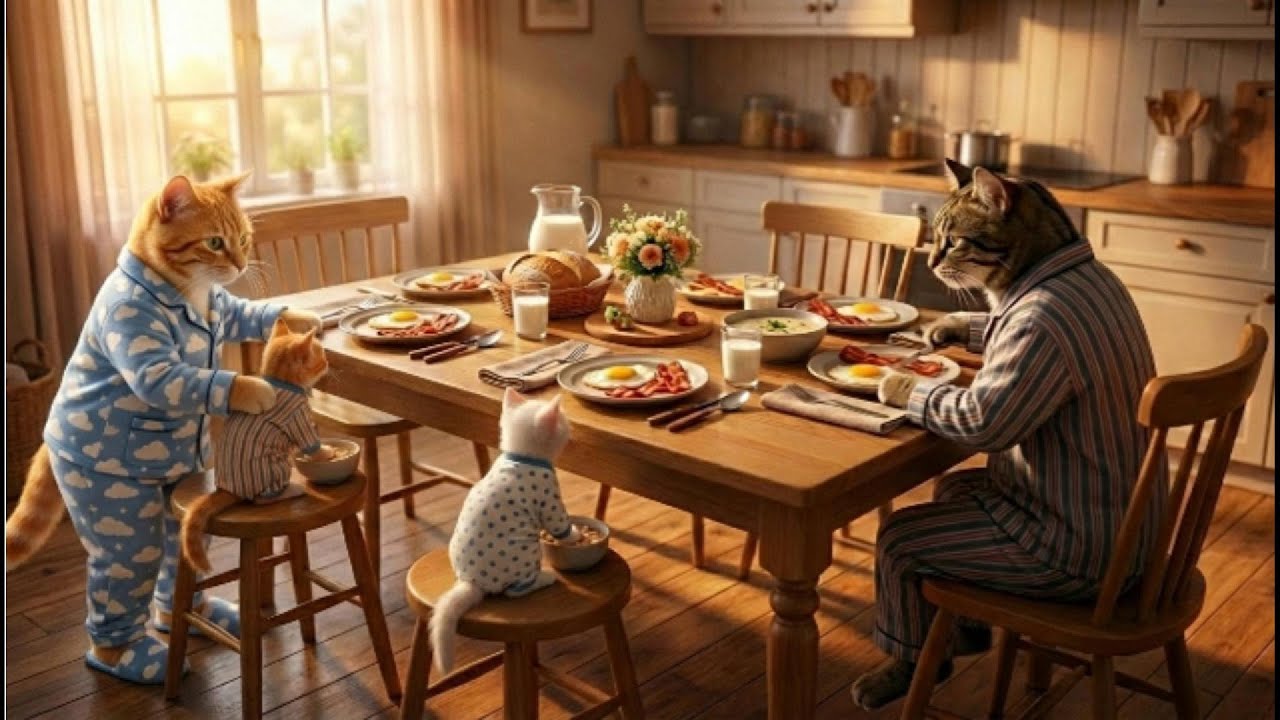 Cute Cat Family Morning Breakfast 😻🍽️ | A Cozy Start to the Day