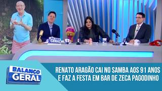 Renato Aragão cai no samba aos 91 anos e faz a festa em bar de Zeca Pagodinho