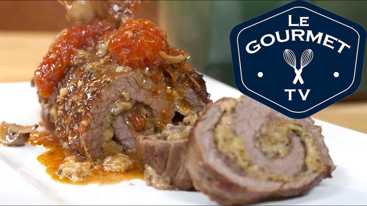 Braised Flank Steak Braciola Braciole Stuffed with Basil and Mozzarella Recipe | Glen And Friends Cooking