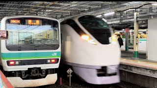 E657系ｶﾂK6編成が松戸駅3番線を特急電車として通過する動画（2024.4.1）