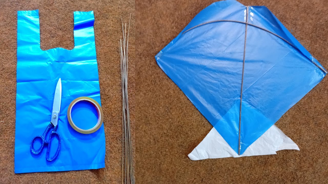 How To Make A Kite With Plastic Bag & Broom Sticks | Gudda Kite Making At Home 