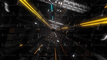 Flying through the digital futuristic dark tunnel, seamless loop. Animation. View inside of a