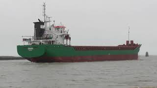 General cargo ship CUERA 90 x 14m leaving Mornington, heading for the Irish sea. 16 March 2024.