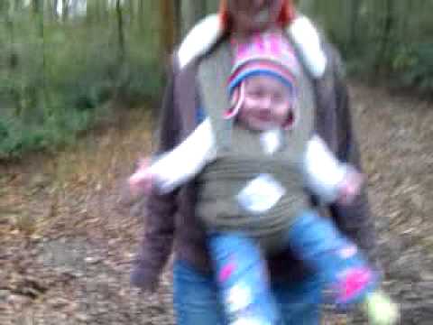 Agnes chasing her mumL through the woods