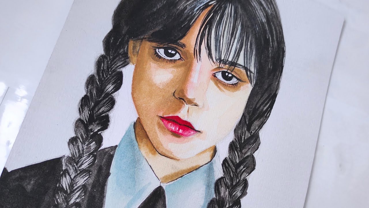 Wednesday Addams // watercolor step by step - YouTube