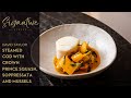 David Taylor's Steamed cod with crown prince squash, soppressata and mussels