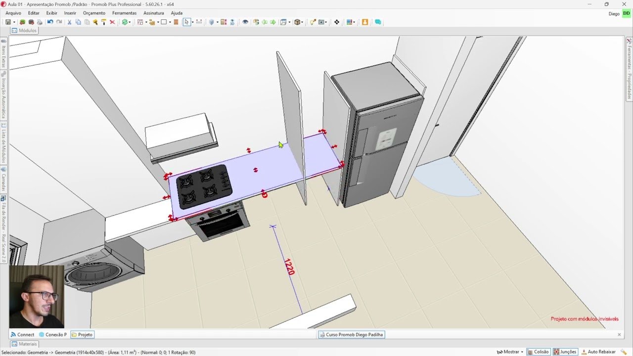 15 Modulos inferiores cozinha com tampo e rodapés e rodapia