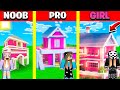 Minecraft Battle: PINK BARBIE HOUSE BUILD CHALLENGE - NOOB vs PRO vs GIRL / Animation