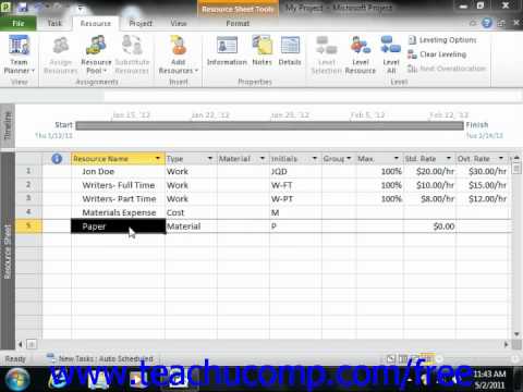 Project 2010 Tutorial Creating Material Resources Microsoft Training Lesson 4.3