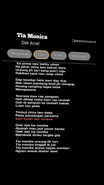lirik lagu tia monica dek aroel#vidioshort #laguviral