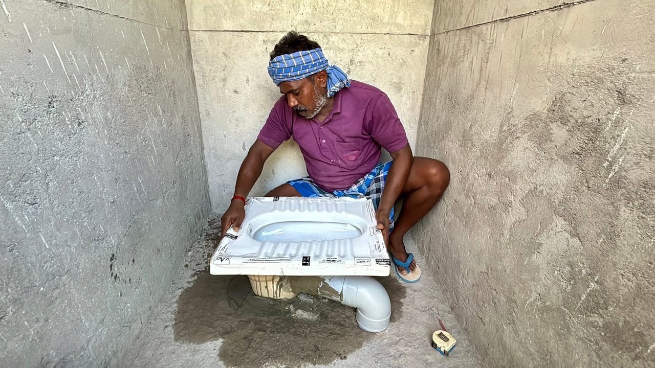 WoW Excellent & Indian Toilet Seat Installation Properly-Using by Sand and cement mixer
