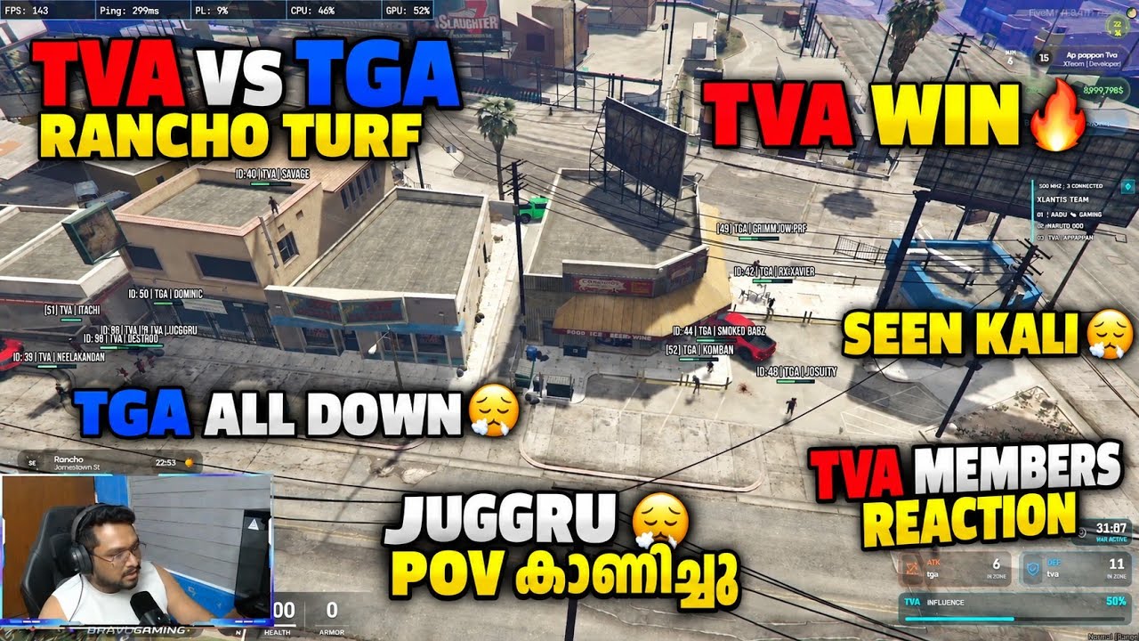 TVA VS TGA 🔥 RANCHO TURF | TVA WIN 😮‍💨 | TGA ALL DOWN | JUGGRU POV | TVA MEMBERS REACTION