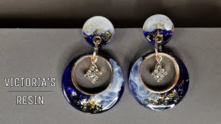 UV resin blue earrings with rhinestones