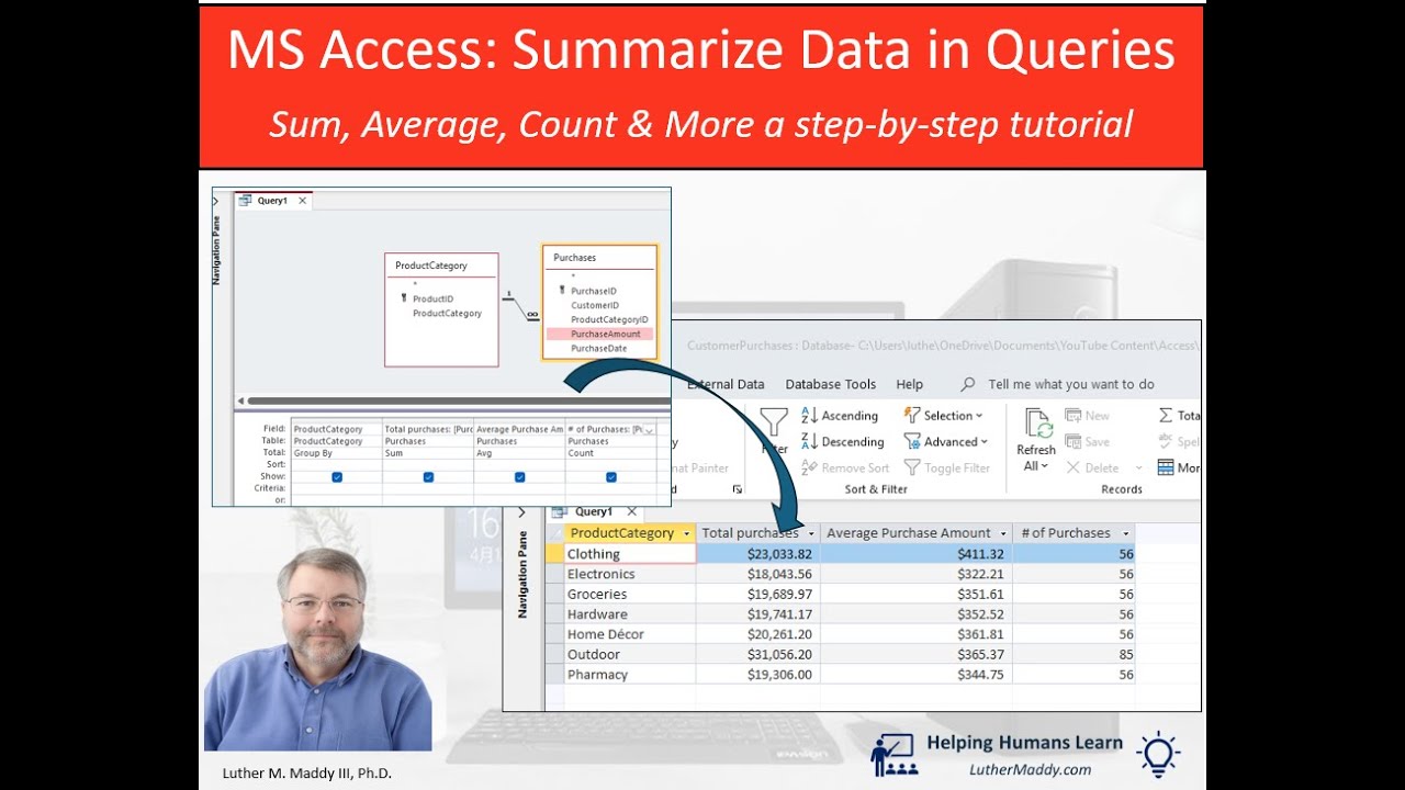 Microsoft Access Query Tutorial: Group, total, and average numeric data ...