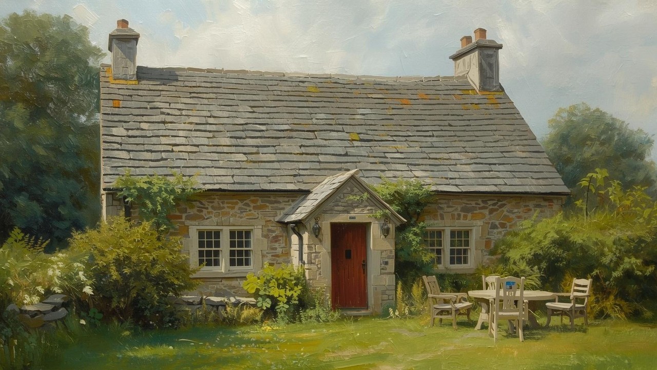 Irish Country Garden Stone Cottage Vintage Painting | Frame TV Art | 2-Hour Screensaver