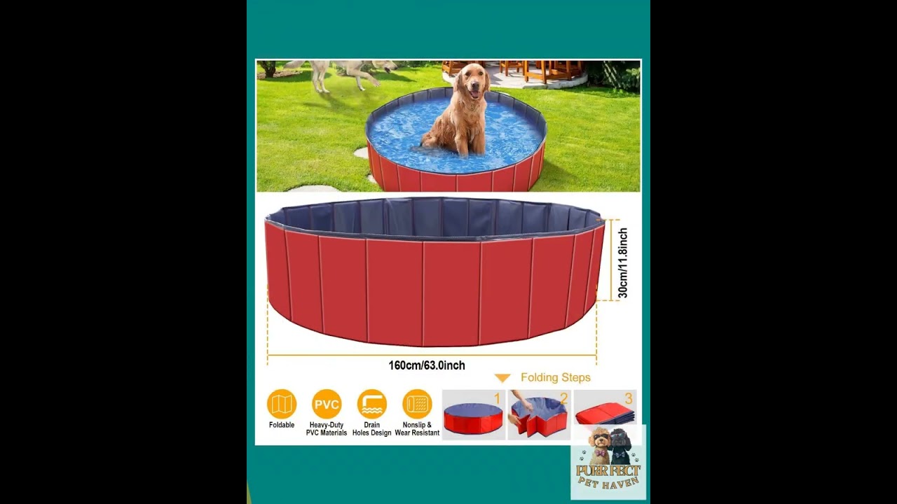 Large Round 63-inch Portable Foldable Dog Pool