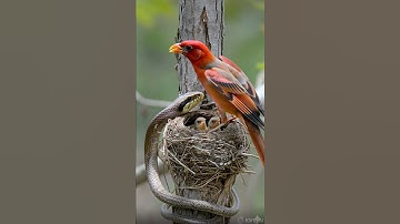 Snake above the nest—can mother bird save her chicks from danger? 🐍🐣 #wildlife #shorts