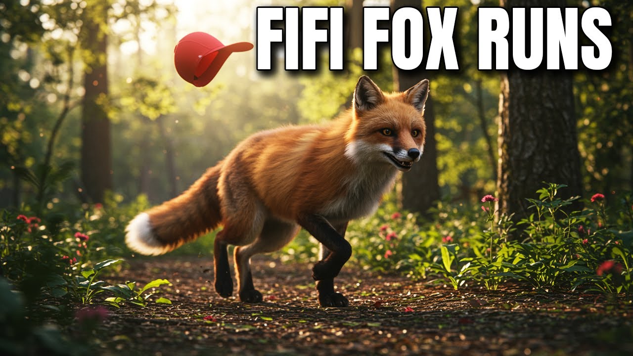 Main story Fifi fox runs through the forest to find her red hat