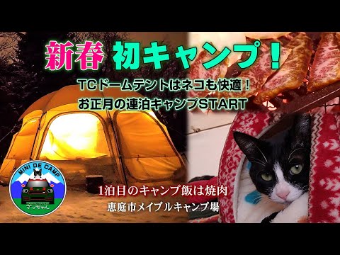 北海道キャンプ【新春 初キャンプ】お正月キャンプはTOMOUNT TCドームテントで猫と連泊キャンプ！