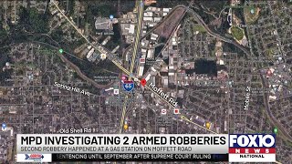 Mobile PD investigating pair of gas station robberies