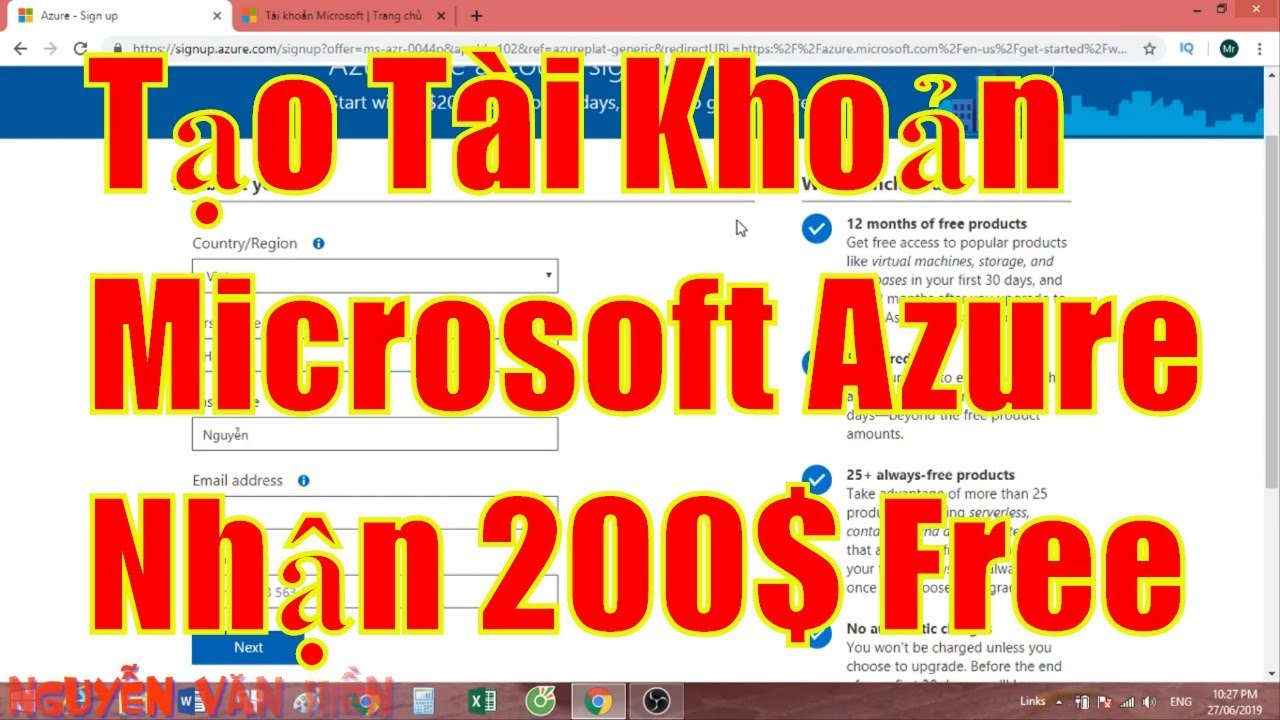 Hướng Dẫn Đăng Ký Tài Khoản Microsoft Azure 2$ Nhận Ngay 200$ Free | Vps Free với Microsoft Azure