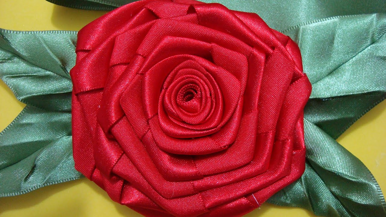 ROSA QUADRADA com FOLHAS de Fita de cetim!!! Fácil!!!Passo a Passo ...