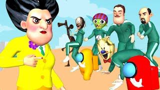 SQUID GAME vs Scary Teacher 3D Granny vs among us with zombie Ice scream play