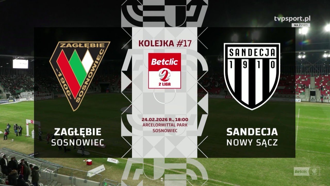 Skrót meczu Betclic 2 Liga: Zagłębie Sosnowiec vs Sandecja Nowy Sącz 1:2