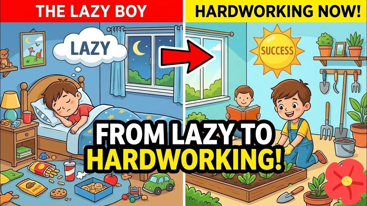 The Lazy Boy | Short Moral Story in English | Hard Work Brings Success ...