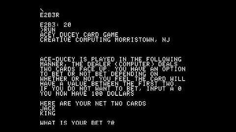 Acey Deucey - (1976) - Apple I - gameplay