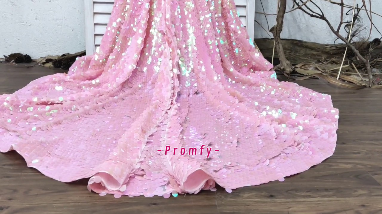 Pink Scaled Sequin Trumpet Prom Dress with Long Train 17657